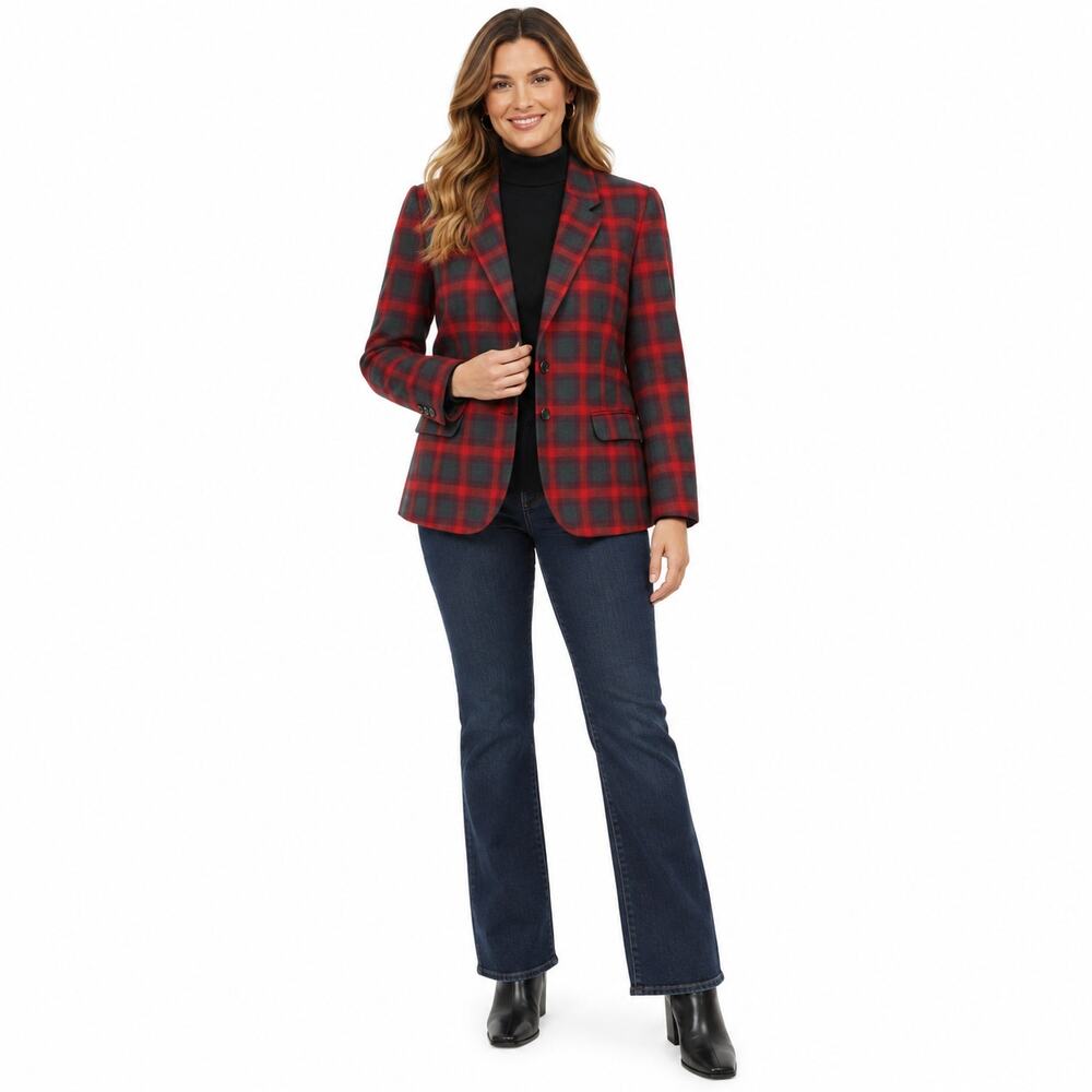 Pendleton Wool Blazer Womens 16 Red Plaid Jacket Office Career Old Money Preppy